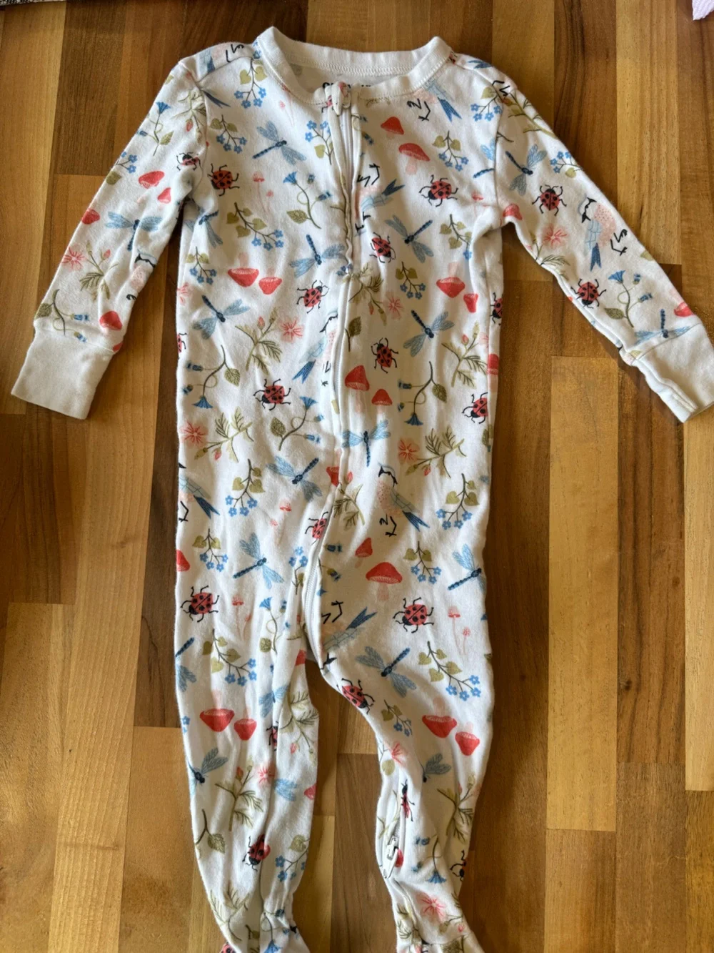Old Navy Baby Footie Sleeper in Cream with Coral, Blue and Green Nature Print
